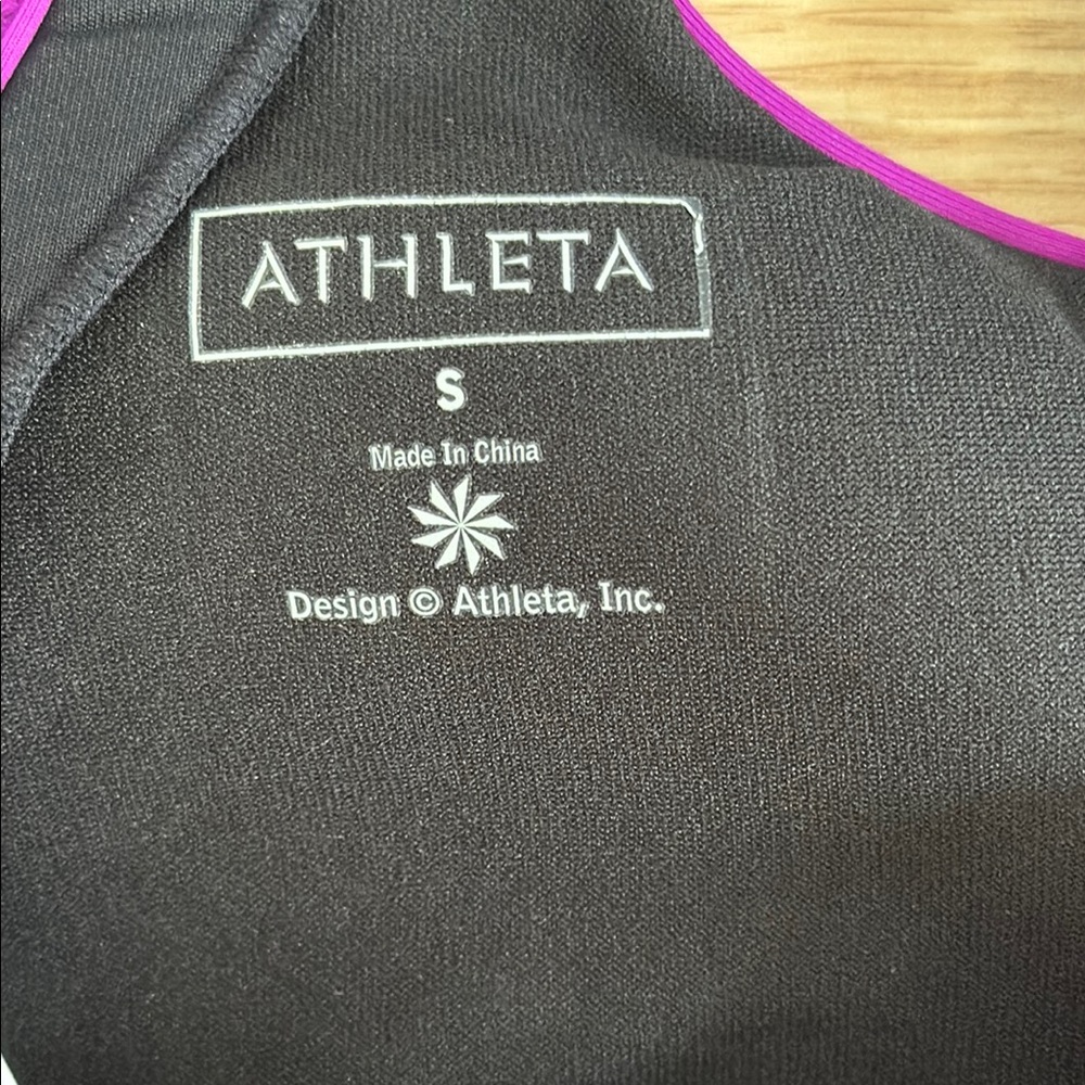 Athleta Purple Black Pink Print Adjustable Ruched Tankini Swim Top Built In Bra - Picture 3 of 9